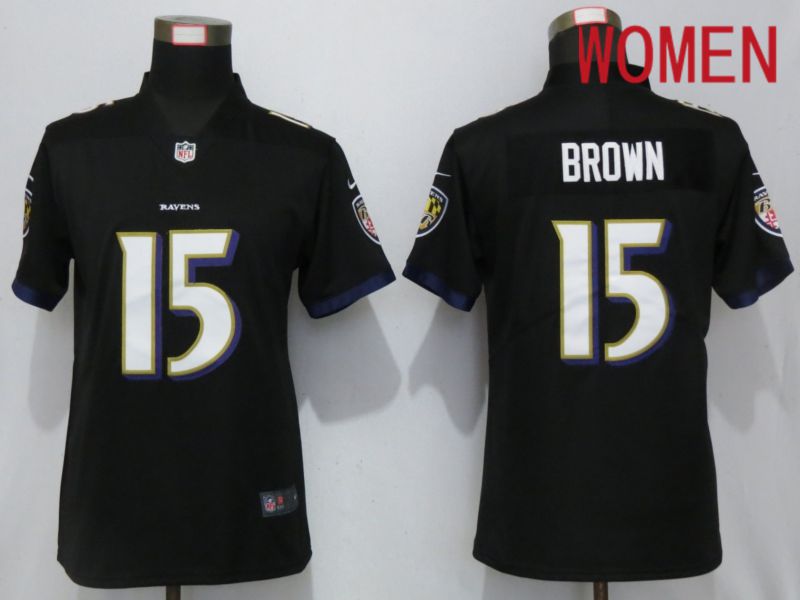 Women Baltimore Ravens #15 Brown Black Nike Vapor Untouchable Limited Playe NFL Jerseys